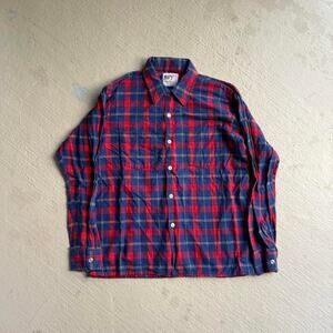 Vintage 60s Golden Key Flannel Men's L Work Shirt Square Bottom